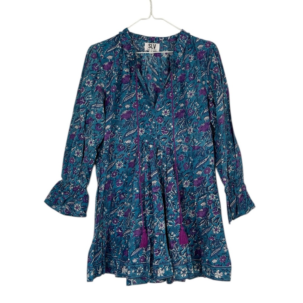 SLV Sur La Vague Floral Boho Print Relaxed Fit Tunic Shirt Petite
